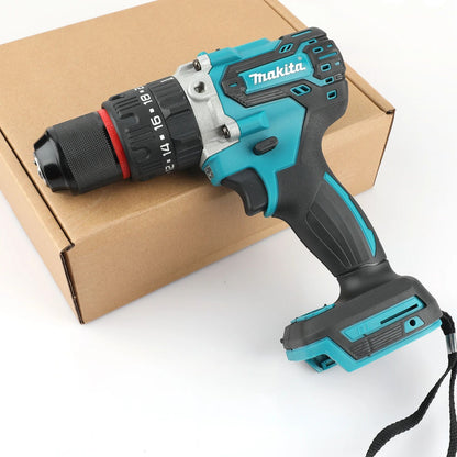 Furadeira de impacto/parafusadeira Makita DDF487 13mm, sem escova, bivolt, de íon de lítio, alto torque, preta e vermelha para uso doméstico