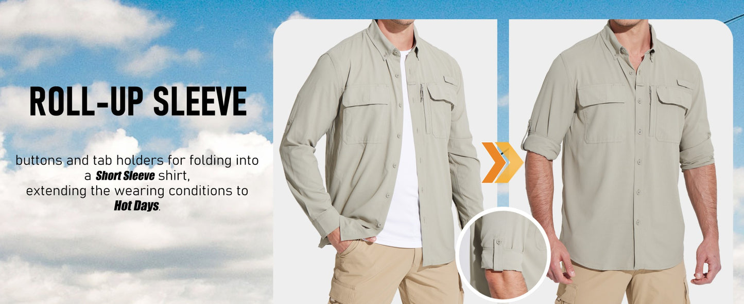 MAGCOMSEN Sun Protection Shirt Quick Dry Long Sleeve Mesh Breathable Shirt Multi Pockets Fishing Shirts Hiking Work Cargo Shirts