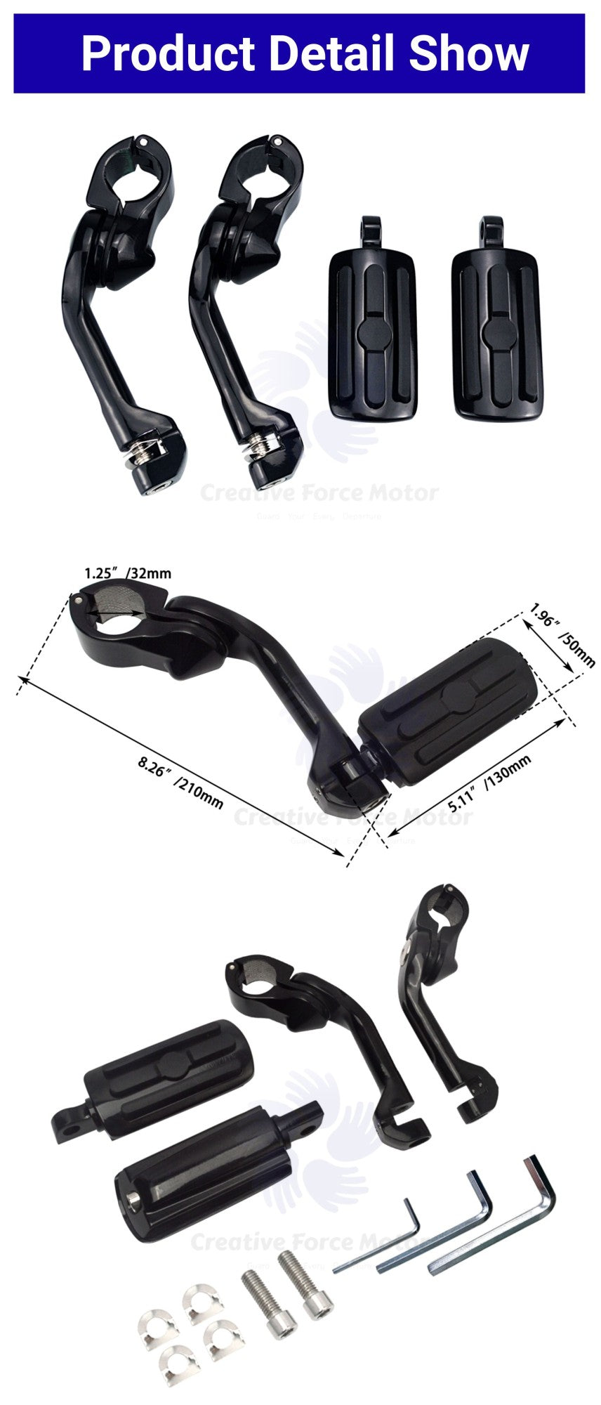 Kit de Suportes de Pedaleiras para Protetor de Motor de Motocicletas 1-1/4" Descanso de Pé para Harley Honda Davidson Road King Sportster Fat Boy Electra Glide