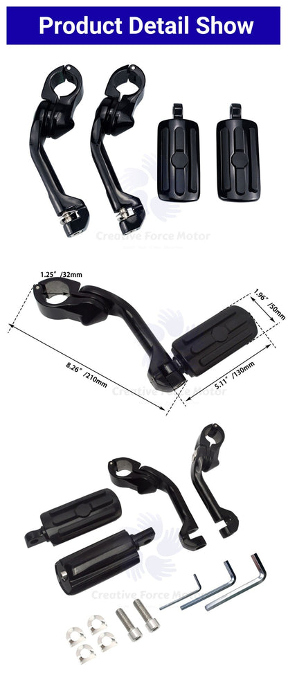 Kit de Suportes de Pedaleiras para Protetor de Motor de Motocicletas 1-1/4" Descanso de Pé para Harley Honda Davidson Road King Sportster Fat Boy Electra Glide