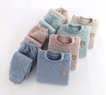 Pijama de Inverno Infantil para Bebês e Crianças, Roupa Térmica, Conjunto de Camadas, Algodão Grosso, Para Meninos e Meninas, Conjunto de Roupa de Dormir