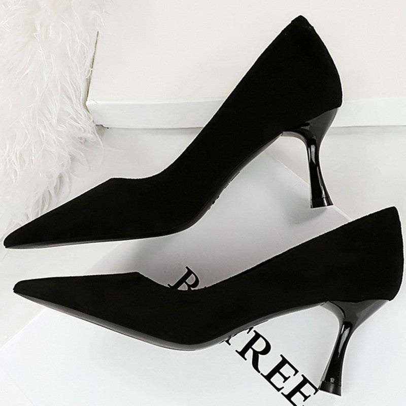 Autumn Simple Elegant 10cm 7cm High Heels Stiletto Womens Shoes Pointed Black Etiquette Professional Single Shoes Wedding Shoes