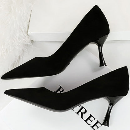 Autumn Simple Elegant 10cm 7cm High Heels Stiletto Womens Shoes Pointed Black Etiquette Professional Single Shoes Wedding Shoes