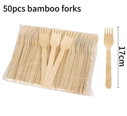 50/100Pcs Bamboo Spoon Fork Knife Natural Disposable Bamboo Tableware Set Forks Spoons Knives Party Wedding Bamboo Tableware