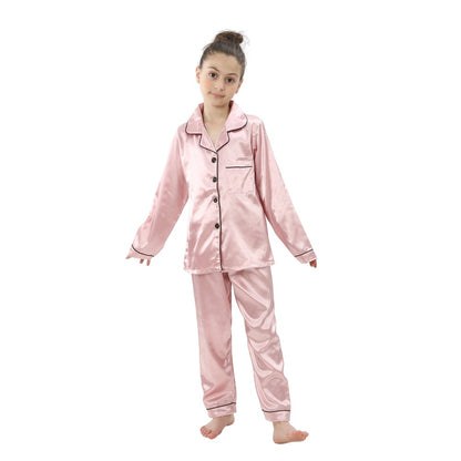 2 to 14 Years Boys Girls Pajamas Sets Kids Silk Satin Top Pant Long/Short Sleeve Solid Pyjamas Suits Nightgown Child Sleepwear