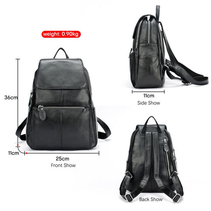Zency Mochila Feminina Elegante Preta Branca Couro Genuíno Qualidade A++ Antifurto Grande Capacidade Mochila de Viagem Designer