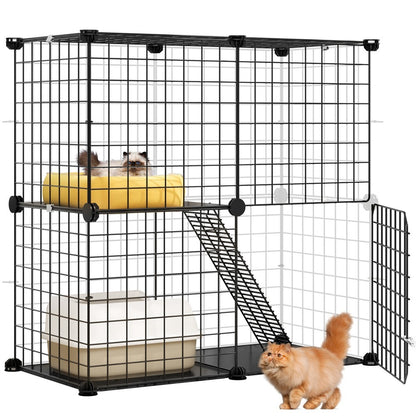 Gaiola de Gato de 2 Andares para Ambientes Internos, Cercadinho DIY para Gatos, Gaiola para Gatinhos para 1-2 Gatos