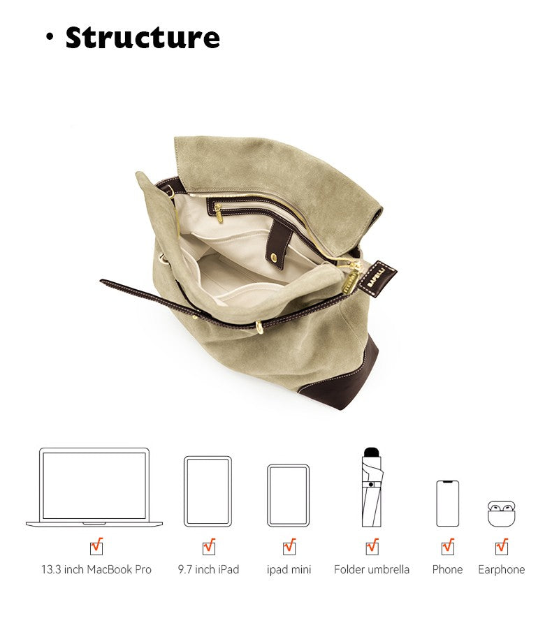 ?Genuine Suede Women's Bag Large Capacity Crossbody Underarm Tote for Commuting Multi-functional Hobo Bag