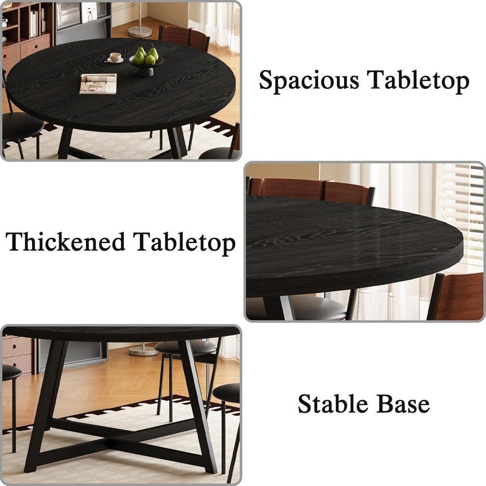 Large Round Dining Table for 6-8,Wooden Dinner Table with Heavy Duty Metal Pedestal Base,for Kitchen Living Room, 59 Inch, Black