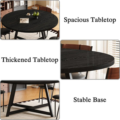 Large Round Dining Table for 6-8,Wooden Dinner Table with Heavy Duty Metal Pedestal Base,for Kitchen Living Room, 59 Inch, Black