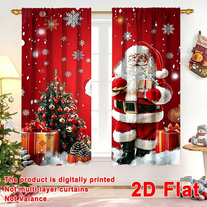 2pcs Merry Christmas Curtains Santa Xmas Tree Design 60*150cm Polyester Window Drapes for Home Bedroom Decor Festive Supplies