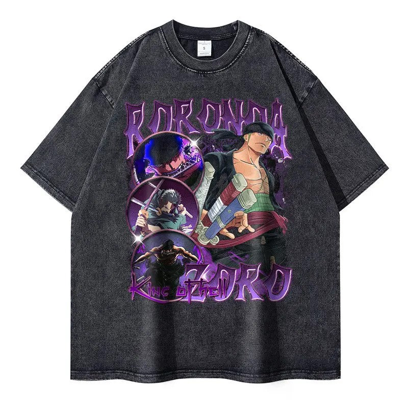 Nami Short Sleeve T-shone Streetwear Vintagewashing Anime Tshirt Exploding Popular T-shirt Crew Neck Other Material