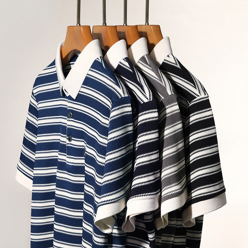 Original Quality Men's Polo Shirt Stripe Cartoon Embroid Short Sleeve Summer Exquisite Lapel T-Shirt Business Trend Menswear Top