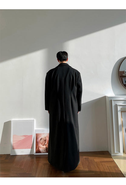 Mauroicardi Autumn Winter Extra Long Warm Black Loose Casual Wool Blends Coat Men Luxury Floor Length Overcoat Korean Fashion
