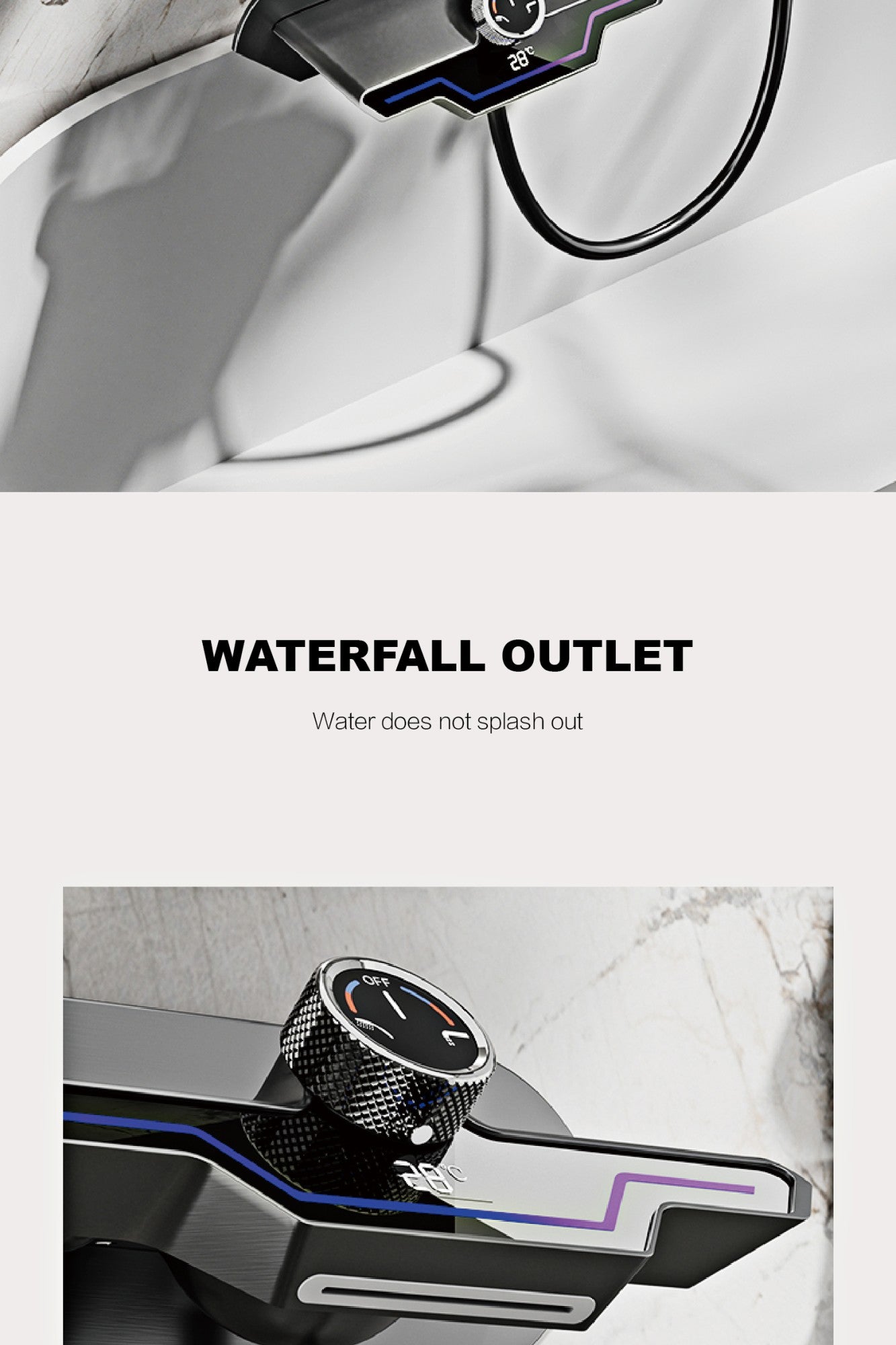 Luxury black brass wall mounted thermostatic bathroom faucet with LED digital display design, embedded hot and cold bathtub Tap