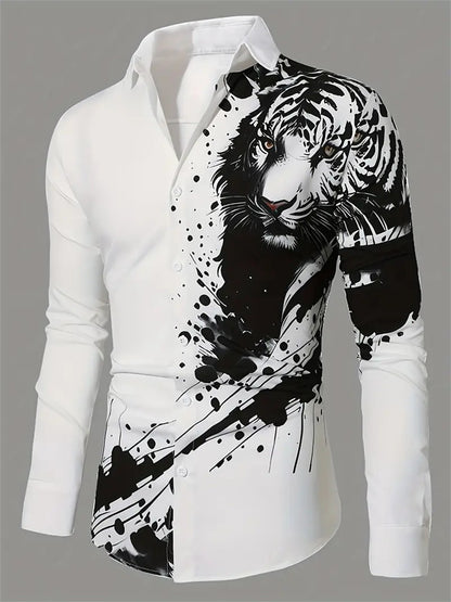 Fashion men's printed long-sleeved shirt casual handsome personality comfortable men's high-quality lapel large size tops