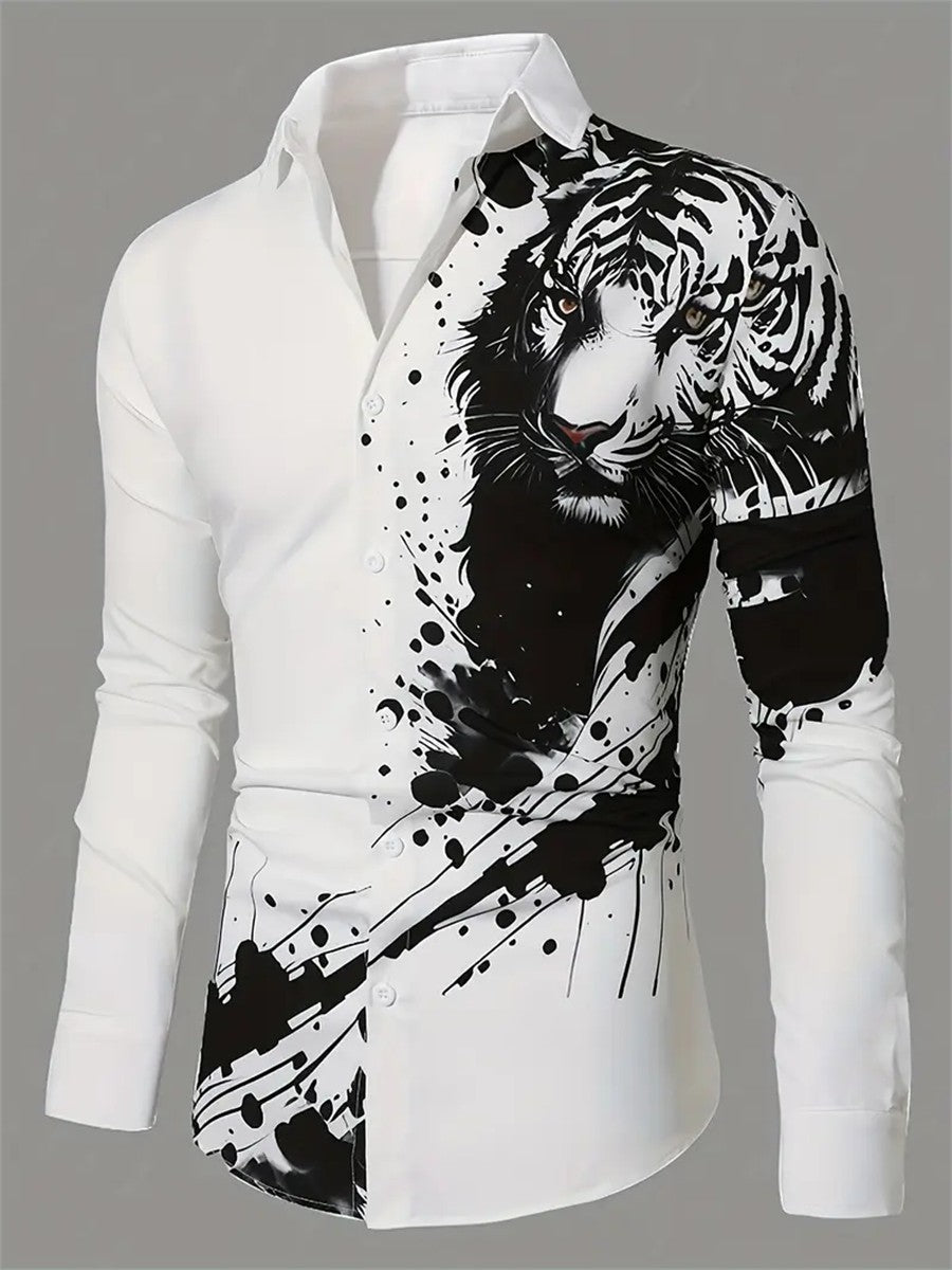 Fashion men's printed long-sleeved shirt casual handsome personality comfortable men's high-quality lapel large size tops