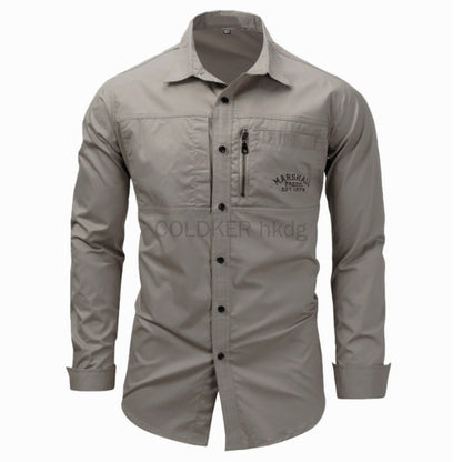 European Size Men's Shirt Cotton Multi-Pocket Button Up Green Navy Cargo Shirt Long Sleeve Button Down Hiking Fishing Work Shirt