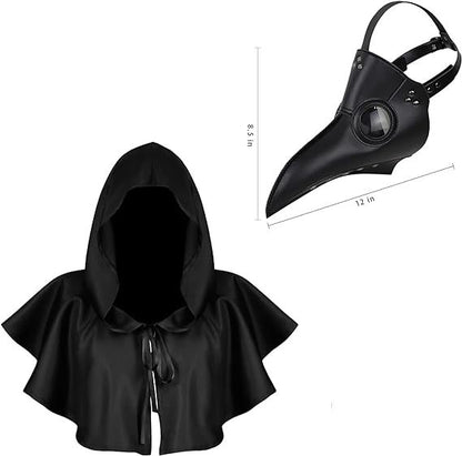 Man Halloween Plague Doctor Mask and Shawl Long Nose Beak Leather Masks For Adult Reaper Cloak Black Hat Cosplay Costume Props