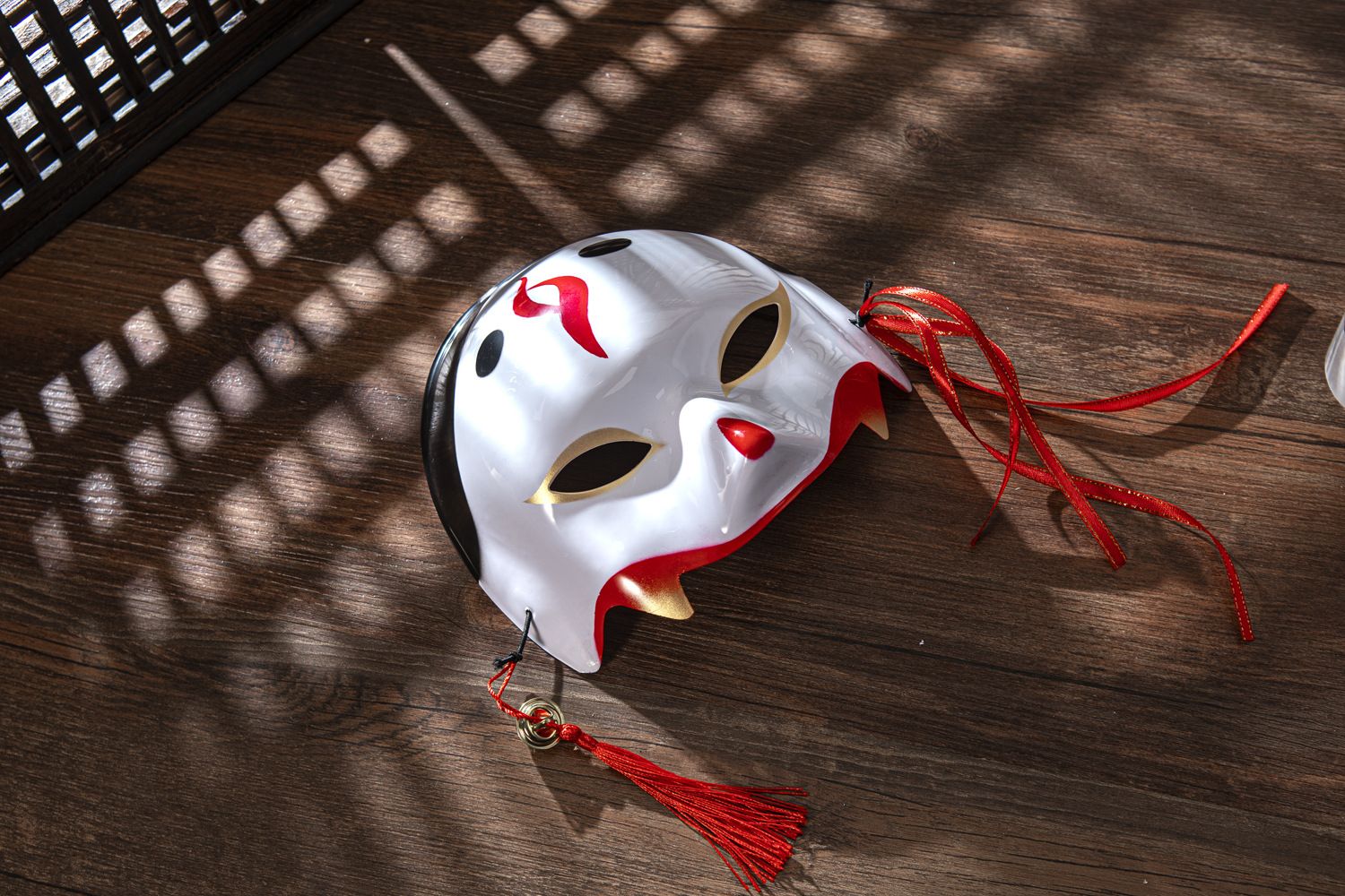 Half Face COS Ancient Style Red Makeup Awakening Headwear Face Mask Japanese Fox Halloween Mask