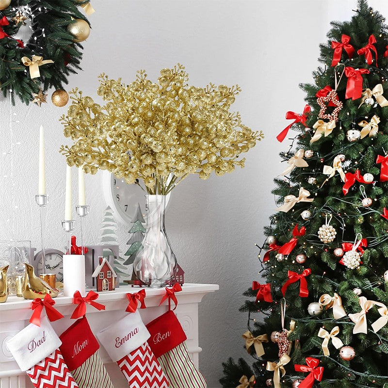 10/20Pcs Christmas Decoration Glitter Berries Artificial Flower Bouquet Christmas Tree Ornaments for Home New Year 2026 Decor