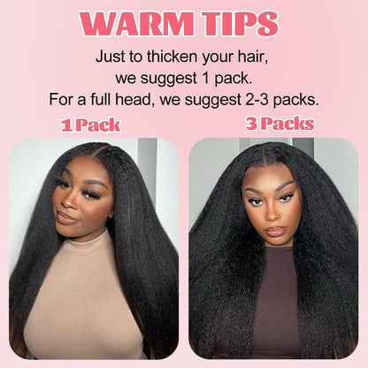 Apliques de Cabelo Sintético Kinky Liso 7 Peças 16 Clipes Yaki Liso 55cm Extensões de Cabelo para Cabeça Cheia
