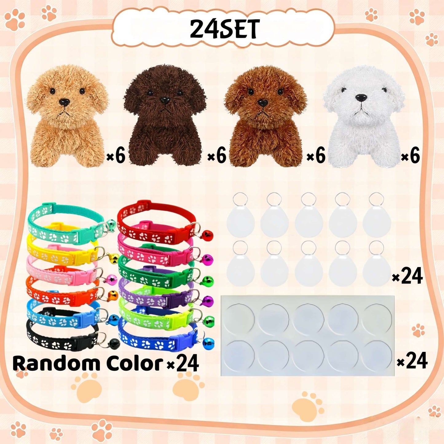 8-24Set Adopt a Puppy Party Favors Teddy Dog Bulk Adjustable Dog Collars with ID Card for Kids Toys Graduation Birthday Gifts