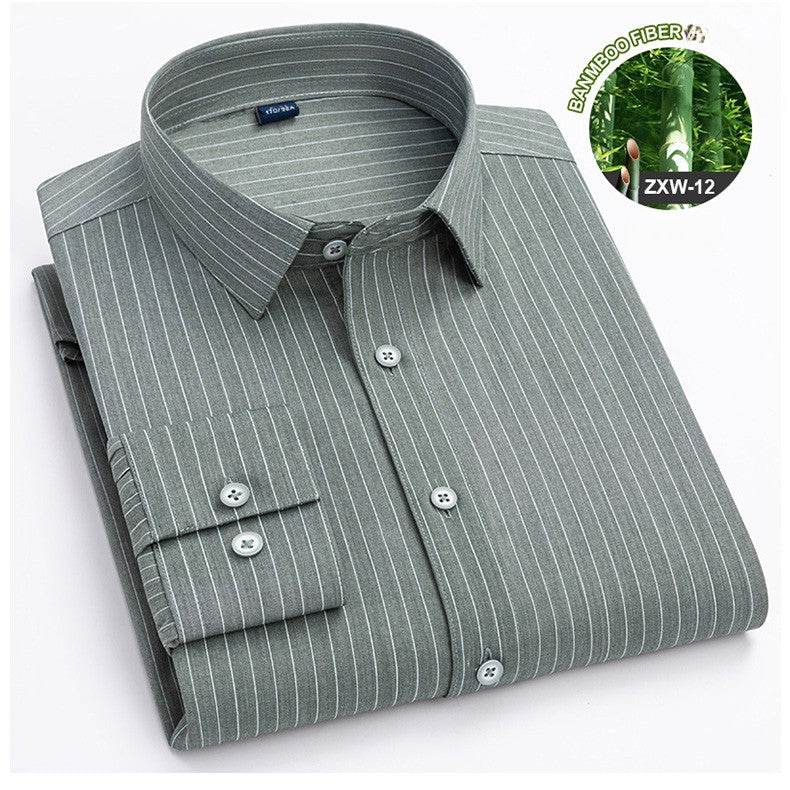Bamboo Fiber Casual long-sleeve shirts for man elastic Anti-wrinkle striped slim fit formal shirt soft business designer clothes