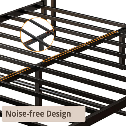 Estrutura de Cama de Casal com Cabeceira de Estante com Estação de Carregamento, Base para Colchão/Não Necessita de Box, Antiderrapante Wi