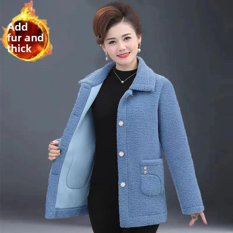 Thickened Faux Fur Sheepskin Warm Outerwear Jacket for Middle-Aged And Elderly Women Autumn Winter New Style Leather Coat
