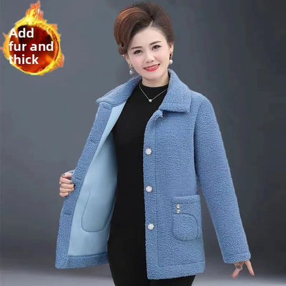 Thickened Faux Fur Sheepskin Warm Outerwear Jacket for Middle-Aged And Elderly Women Autumn Winter New Style Leather Coat