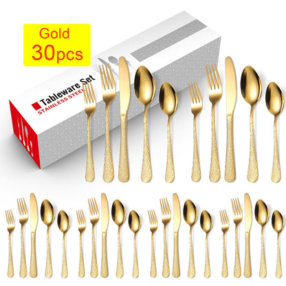 20/30/40Pcs Luxury Tableware Flatware Set Creative Snake Skin Hotel Steak Dinnerware Set Stainless Steel Gold Cutlery Set Gift
