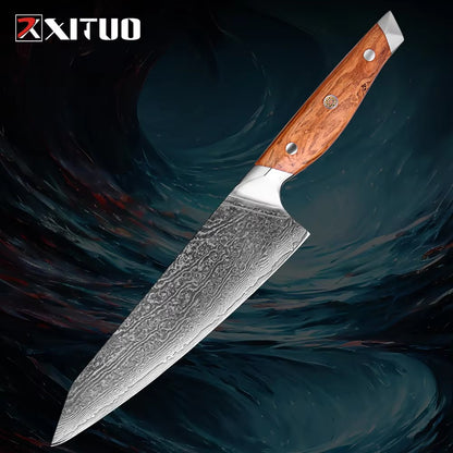 Conjunto de Facas de Cozinha Profissionais em Aço Damasco 1-8 Peças Faca Chef, Santoku, Cutelo, Pão, Desossar e Utilitárias - Afiadas como Navalha
