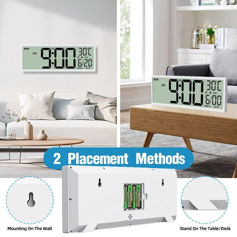 14.5 Digital Wall Clock Battery Operated with Big Digits LCD Screen Display, Large Display Timer with Temperature Date Week Auto