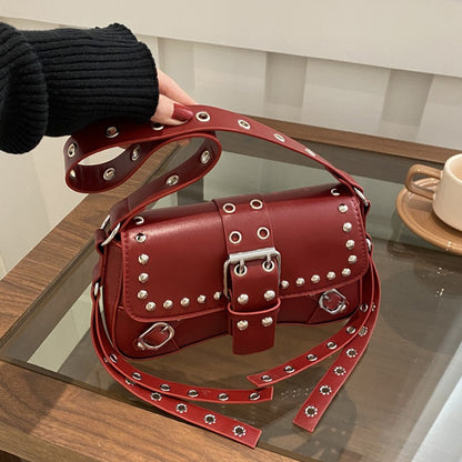 Shoulder Bag for Women Punk Style Purse PU Leather Rock Fashion Handbags with Rivet Small Trendy Armpit Purse