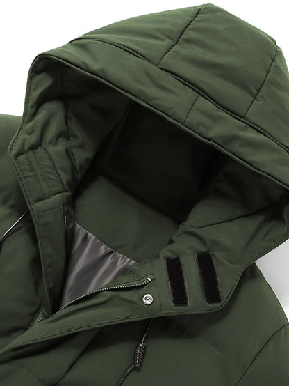 Casaco Masculino Pesado de Inverno Corta-Vento para Frio com Zíper Completo, Capuz Longo e Bolsos Frontais Grandes