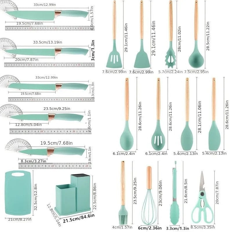 19 conjuntos de facas de cozinha com suporte, conjunto de facas de cozinha profissionais de aço inoxidável de alto carbono, presentes de feriado