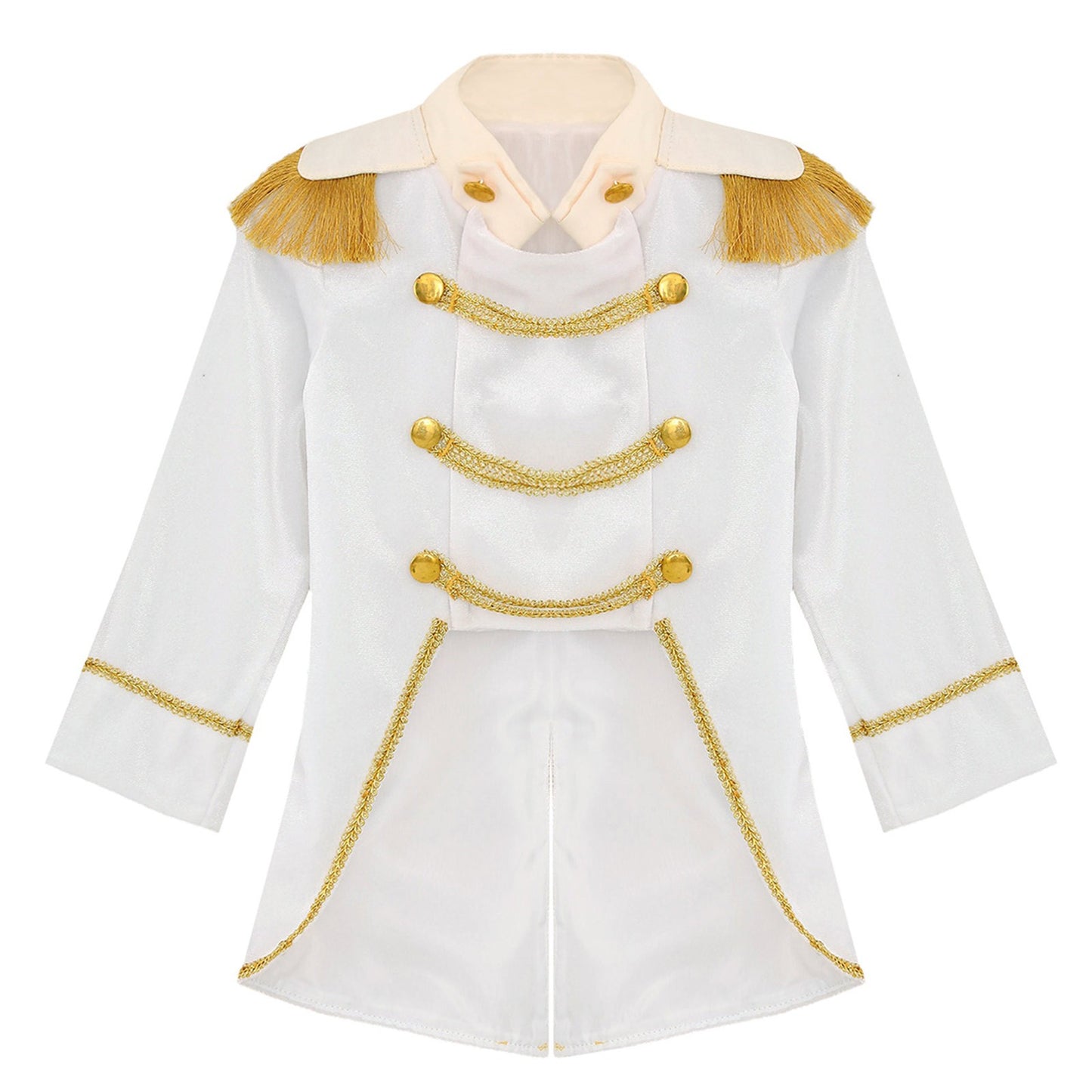 Little Boys Prince Cosplay Costume Long Sleeve Gold Fringe Braiding Velvet Tuxedo Tailcoat Royal Court Cosplay Jacket Dress Up