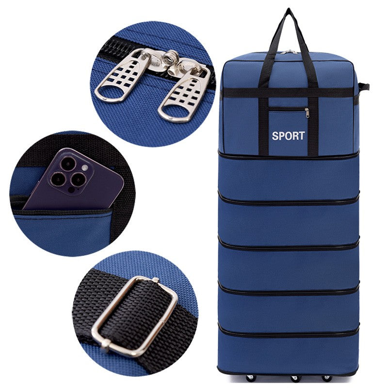 Mala de Viagem Dobrável Versátil de 5 Camadas com Rodas Bagagem Durável Impermeável de Grande Capacidade para Viagens Finais de Semana Escapadas Noturnas