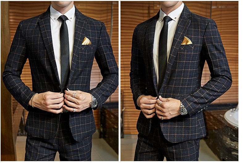 Men's Casual One-Button Plaid Suit Two-Piece Set Business No-Ironing Best Man M-5XL 2025 Fashion Comfortable Fit