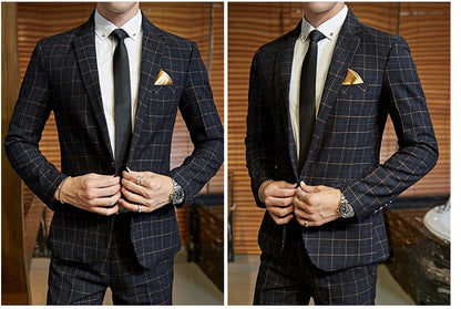 Men's Casual One-Button Plaid Suit Two-Piece Set Business No-Ironing Best Man M-5XL 2025 Fashion Comfortable Fit