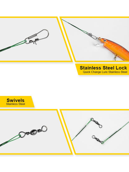 20PCS Sliver Anti Bite Steel Fishing Line Steel Wire Leader With Swivel Fishing Accessory Lead Core Leash Fishing Wire 15CM-30CM
