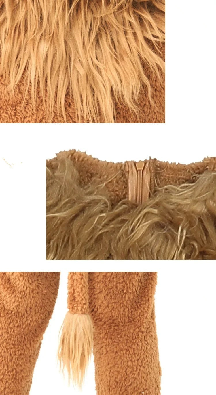Boys Girls Lion King Cosplay Costume Baby Kids Furry Plush Furry Animal Outfits Jumpsuit Child Birthday Halloween Party Costume