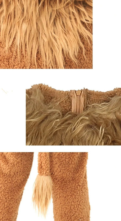 Boys Girls Lion King Cosplay Costume Baby Kids Furry Plush Furry Animal Outfits Jumpsuit Child Birthday Halloween Party Costume