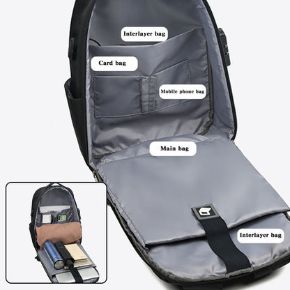 Mochila Masculina Casual Portátil Grande Capacidade com Zíper, Senha Segura, Impermeável, Porta USB para Carregamento e Compartimento para Laptop