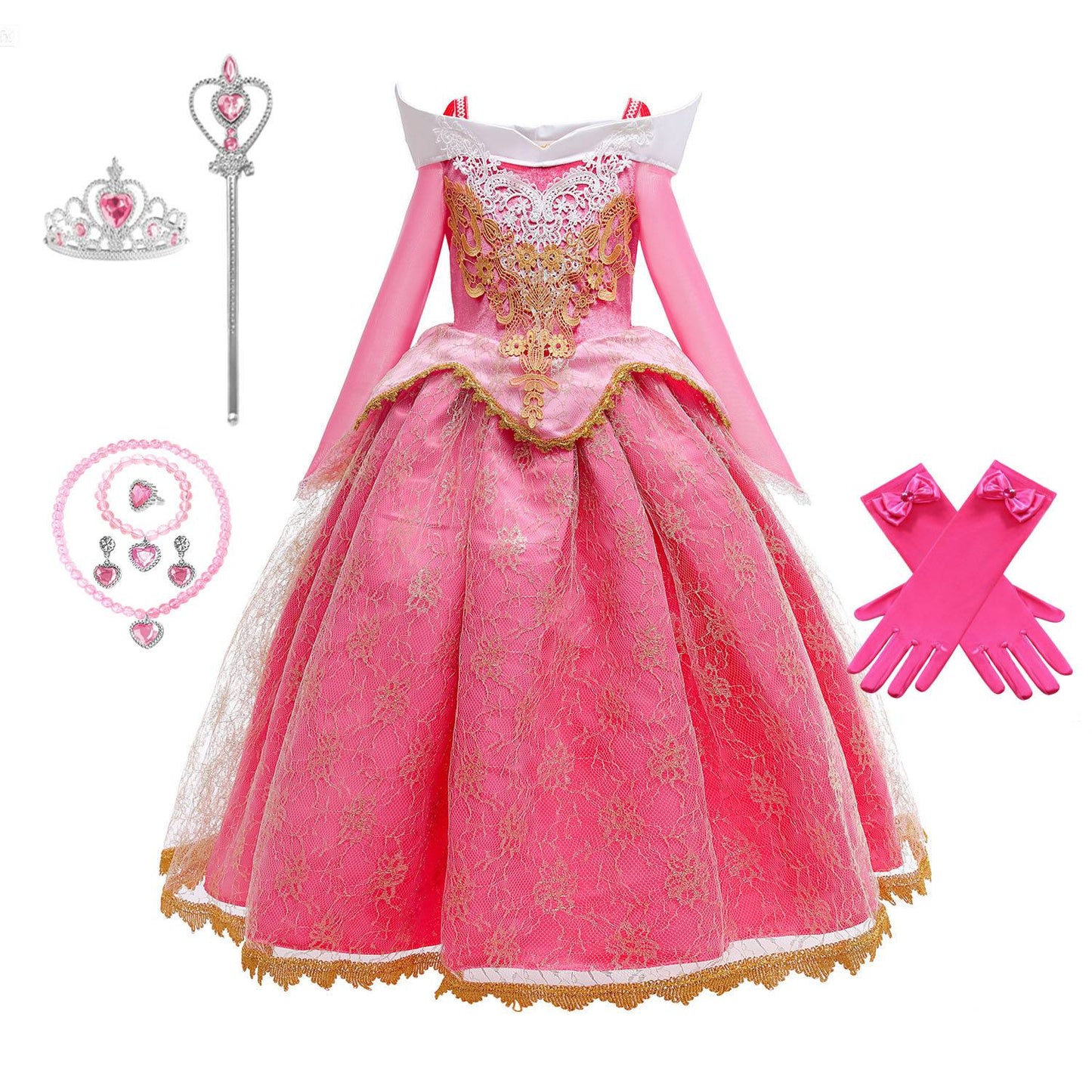 Sleeping Beauty Aurora Princess Halloween Cosplay Dress Off Shoulder Gift Carnival Party Fancy Princess Lace Dress