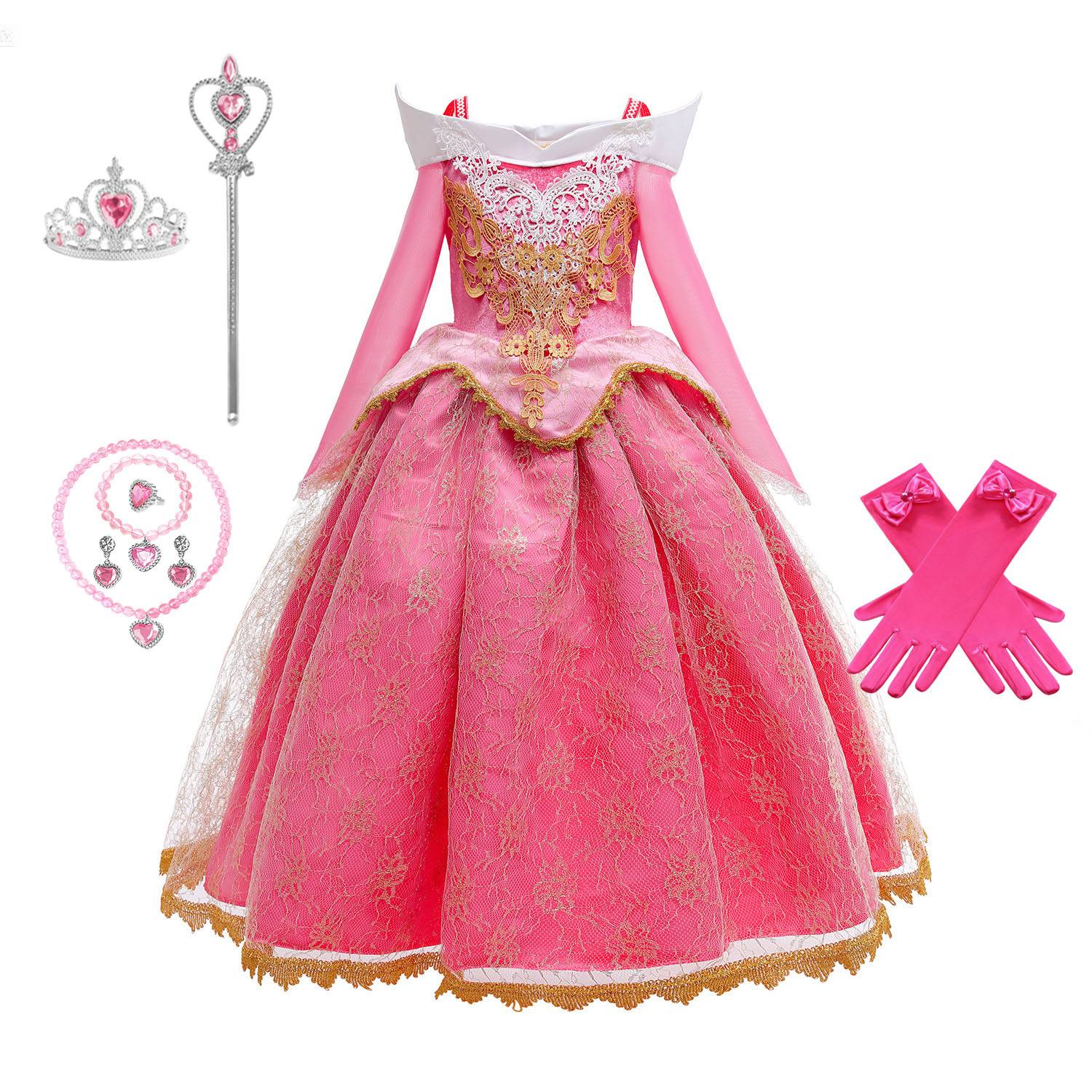 Sleeping Beauty Aurora Princess Halloween Cosplay Dress Off Shoulder Gift Carnival Party Fancy Princess Lace Dress