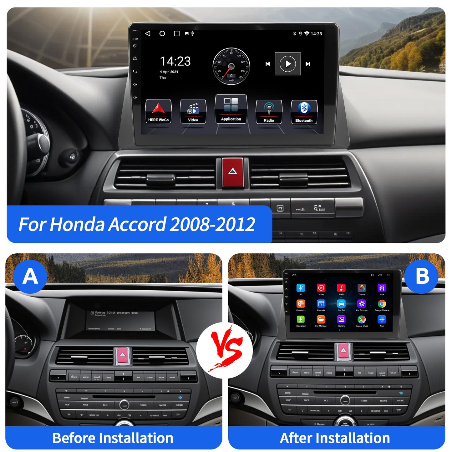 64G 10" Android 14 For 2008-2013 Honda Accord 8 Apple Carplay Car Stereo GPS Navigation WiFi FM Radio Head Unit SWC Bluetooth
