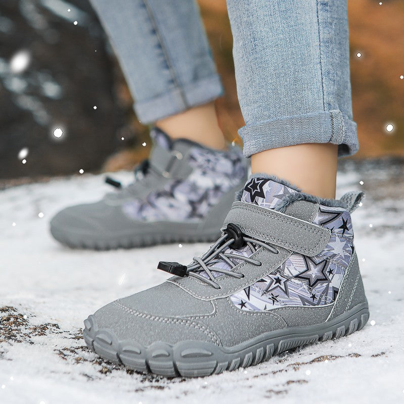 Waterproof Kids Barefoot Snow Boots 2025 New Wide Toe Winter Warm Fur Lined Shoes for Boys Girls Cold Weather Outdoor Sneakers