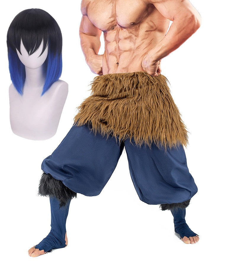 Halloween Anime Carnival Inosuke Cosplay Costume Wild Boar wig Japanese Style Sandals Adult Masquerade Birthday Party Costumes